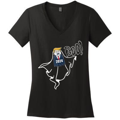 Trump 2024 Hair Funny Ghost Halloween Women's V-Neck T-Shirt