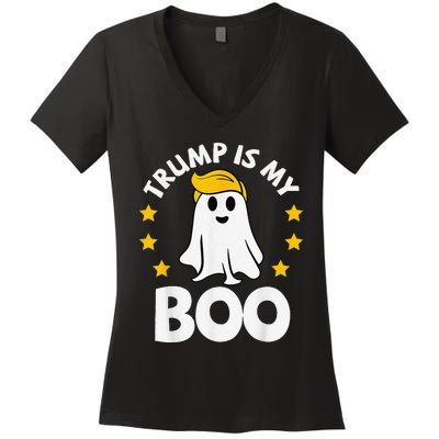 Trump 2024 Hair Funny Ghost Halloween Boo Parody Women's V-Neck T-Shirt