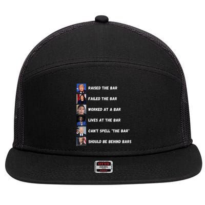 Trump 2024 Humorous Political Characters With Bar References 7 Panel Mesh Trucker Snapback Hat