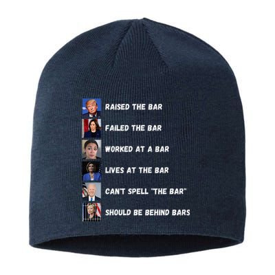 Trump 2024 Humorous Political Characters With Bar References Sustainable Beanie