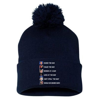 Trump 2024 Humorous Political Characters With Bar References Pom Pom 12in Knit Beanie