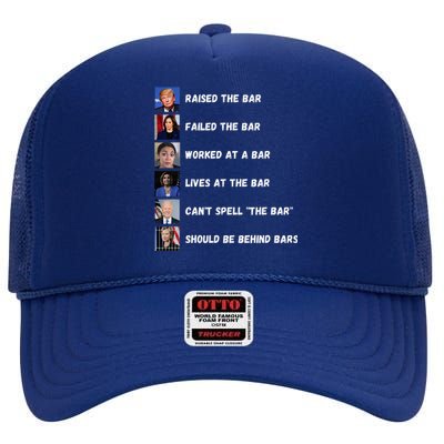 Trump 2024 Humorous Political Characters With Bar References High Crown Mesh Back Trucker Hat