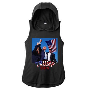 Trump 2024 HeLl Never Stop Fighting To Save America Ladies PosiCharge Tri-Blend Wicking Draft Hoodie Tank