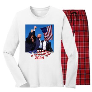 Trump 2024 HeLl Never Stop Fighting To Save America Women's Long Sleeve Flannel Pajama Set 