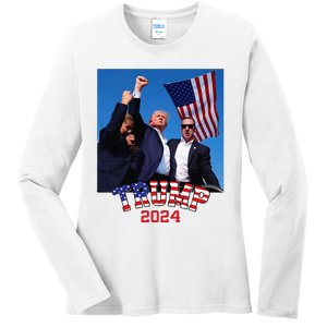 Trump 2024 HeLl Never Stop Fighting To Save America Ladies Long Sleeve Shirt