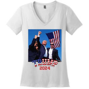 Trump 2024 HeLl Never Stop Fighting To Save America Women's V-Neck T-Shirt