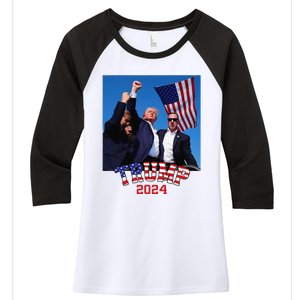 Trump 2024 HeLl Never Stop Fighting To Save America Women's Tri-Blend 3/4-Sleeve Raglan Shirt