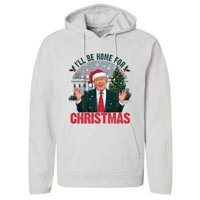 Trump 2024 ILl Be Home For Christmas Funny Santa Claus Performance Fleece Hoodie