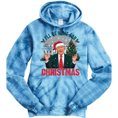 Trump 2024 ILl Be Home For Christmas Funny Santa Claus Tie Dye Hoodie