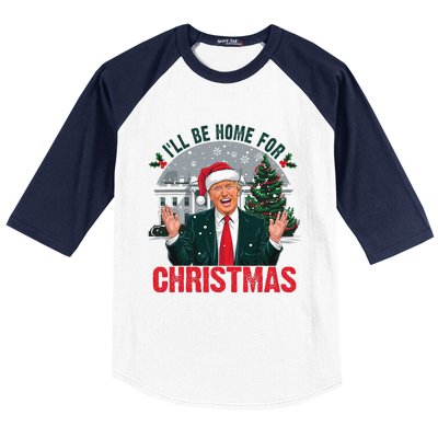 Trump 2024 ILl Be Home For Christmas Funny Santa Claus Baseball Sleeve Shirt