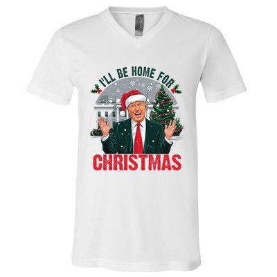 Trump 2024 ILl Be Home For Christmas Funny Santa Claus V-Neck T-Shirt