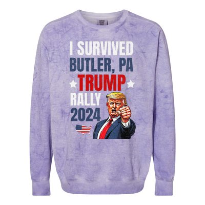 Trump 2024 I Survived Trump Rally Butler Pa Shooting Ear Colorblast Crewneck Sweatshirt