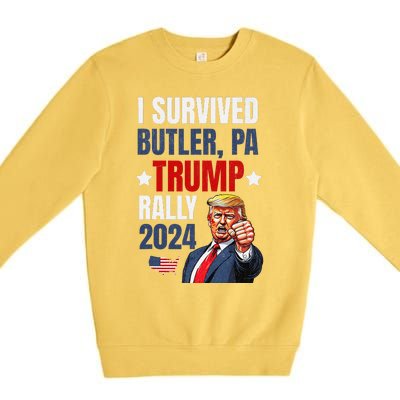 Trump 2024 I Survived Trump Rally Butler Pa Shooting Ear Premium Crewneck Sweatshirt