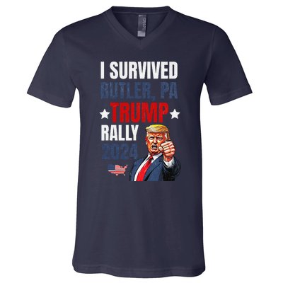 Trump 2024 I Survived Trump Rally Butler Pa Shooting Ear V-Neck T-Shirt