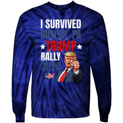 Trump 2024 I Survived Trump Rally Butler Pa Shooting Ear Tie-Dye Long Sleeve Shirt