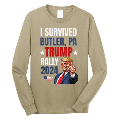 Trump 2024 I Survived Trump Rally Butler Pa Shooting Ear Long Sleeve Shirt