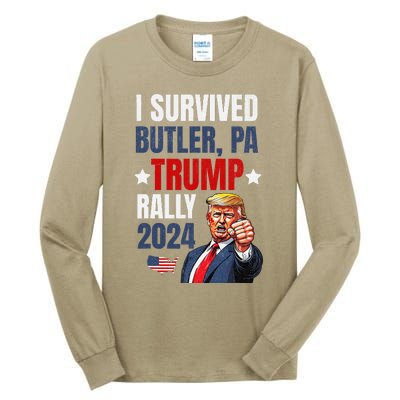 Trump 2024 I Survived Trump Rally Butler Pa Shooting Ear Tall Long Sleeve T-Shirt