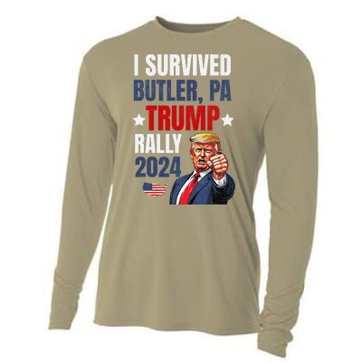 Trump 2024 I Survived Trump Rally Butler Pa Shooting Ear Cooling Performance Long Sleeve Crew