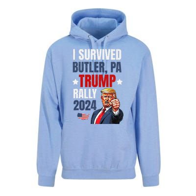 Trump 2024 I Survived Trump Rally Butler Pa Shooting Ear Unisex Surf Hoodie