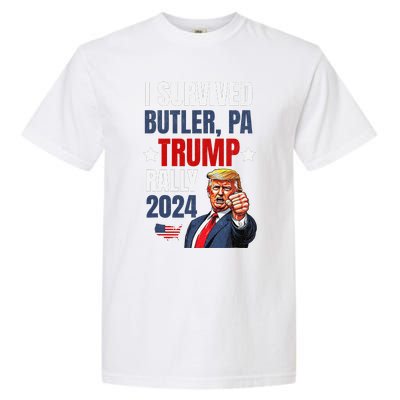 Trump 2024 I Survived Trump Rally Butler Pa Shooting Ear Garment-Dyed Heavyweight T-Shirt