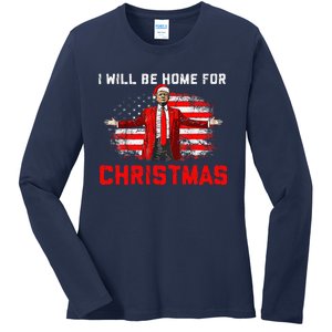 Trump 2024 ILl Be Home For Christmas Trump Xmas 2024 Ladies Long Sleeve Shirt