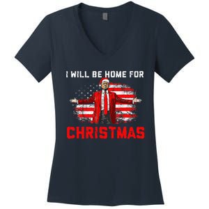 Trump 2024 ILl Be Home For Christmas Trump Xmas 2024 Women's V-Neck T-Shirt