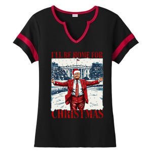 Trump 2024 ILl Be Home For Christmas Funny Trump Xmas 2024 Ladies Halftime Notch Neck Tee