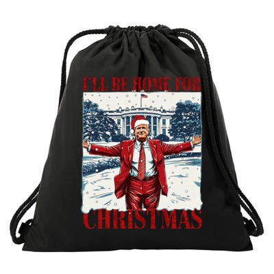 Trump 2024 ILl Be Home For Christmas Funny Trump Xmas 2024 Drawstring Bag