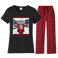 Trump 2024 ILl Be Home For Christmas Funny Trump Xmas 2024 Women's Flannel Pajama Set