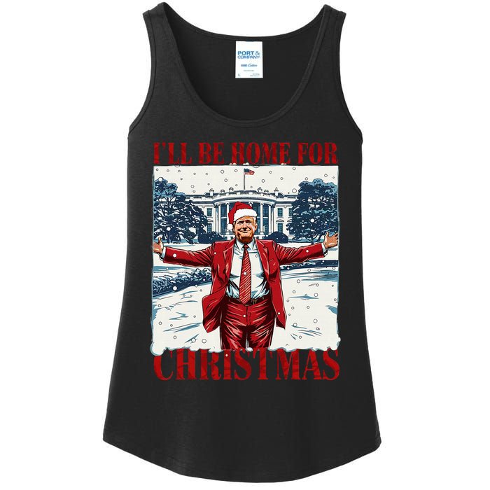 Trump 2024 ILl Be Home For Christmas Funny Trump Xmas 2024 Ladies Essential Tank