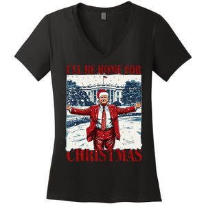 Trump 2024 ILl Be Home For Christmas Funny Trump Xmas 2024 Women's V-Neck T-Shirt