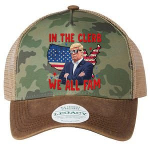 Trump 2024 In The Clerb We All Fam 45 47 American Flag Legacy Tie Dye Trucker Hat