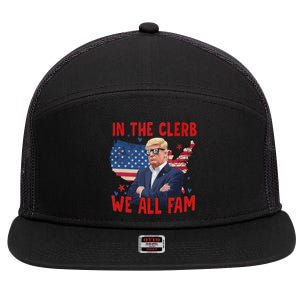 Trump 2024 In The Clerb We All Fam 45 47 American Flag 7 Panel Mesh Trucker Snapback Hat