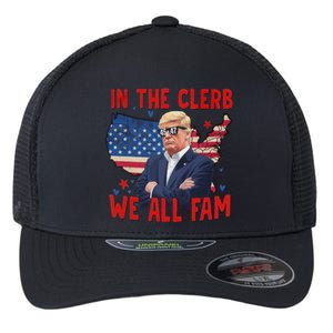 Trump 2024 In The Clerb We All Fam 45 47 American Flag Flexfit Unipanel Trucker Cap