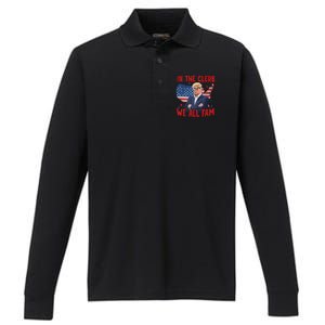 Trump 2024 In The Clerb We All Fam 45 47 American Flag Performance Long Sleeve Polo