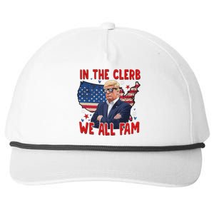 Trump 2024 In The Clerb We All Fam 45 47 American Flag Snapback Five-Panel Rope Hat