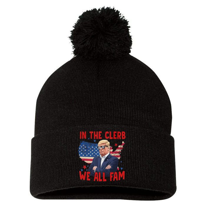 Trump 2024 In The Clerb We All Fam 45 47 American Flag Pom Pom 12in Knit Beanie