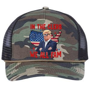 Trump 2024 In The Clerb We All Fam 45 47 American Flag Retro Rope Trucker Hat Cap