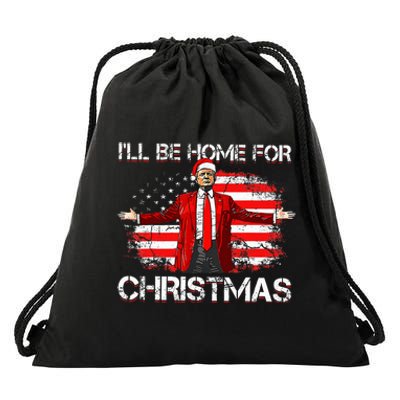 Trump 2024 ILl Be Home For Christmas Funny Trump Xmas 2024 Drawstring Bag