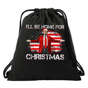 Trump 2024 ILl Be Home For Christmas Funny Trump Xmas 2024 Drawstring Bag