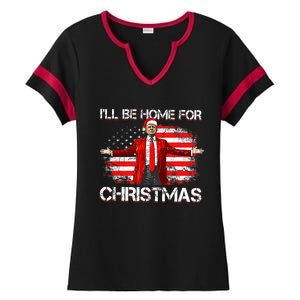 Trump 2024 ILl Be Home For Christmas Funny Trump Xmas 2024 Ladies Halftime Notch Neck Tee