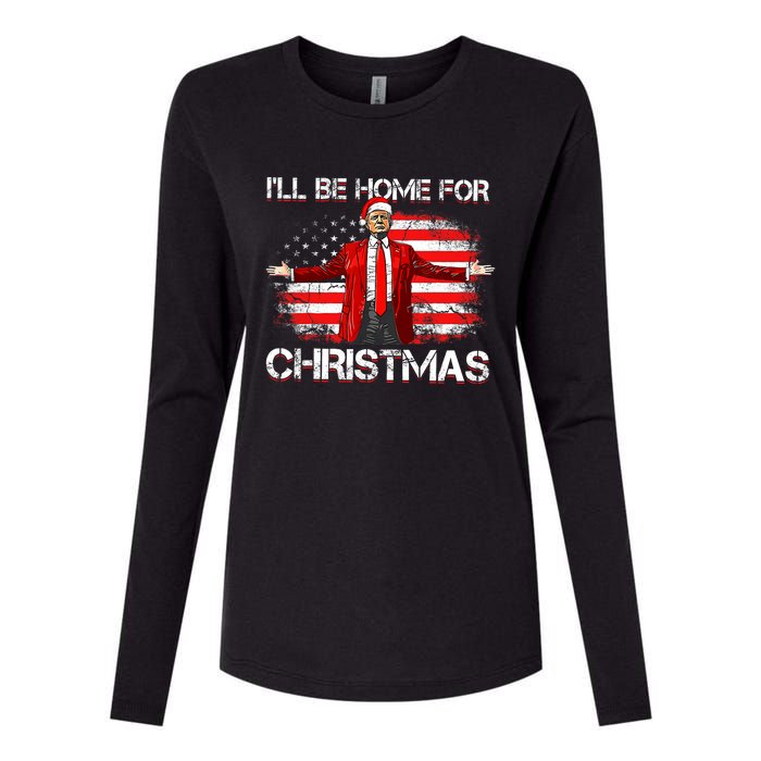 Trump 2024 ILl Be Home For Christmas Funny Trump Xmas 2024 Womens Cotton Relaxed Long Sleeve T-Shirt