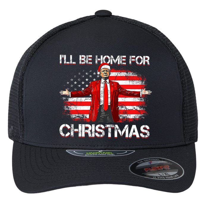 Trump 2024 ILl Be Home For Christmas Funny Trump Xmas 2024 Flexfit Unipanel Trucker Cap