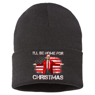 Trump 2024 ILl Be Home For Christmas Funny Trump Xmas 2024 Sustainable Knit Beanie