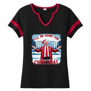 Trump 2024 ILl Be Home For Christmas Funny Trump Xmas 2024 Ladies Halftime Notch Neck Tee