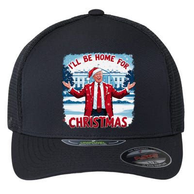 Trump 2024 ILl Be Home For Christmas Funny Trump Xmas 2024 Flexfit Unipanel Trucker Cap