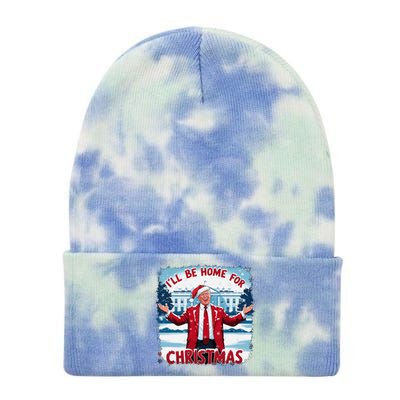 Trump 2024 ILl Be Home For Christmas Funny Trump Xmas 2024 Tie Dye 12in Knit Beanie