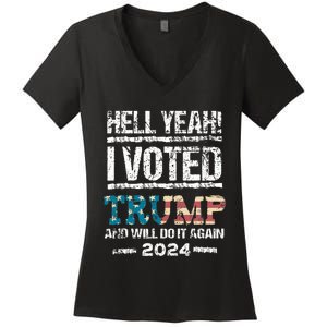 Trump 2024 I Voted Trump Flag Maga Patriot Party Women's V-Neck T-Shirt