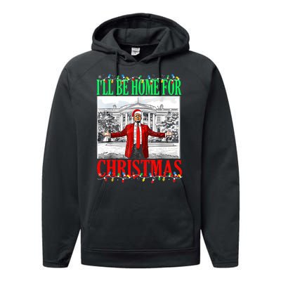 Trump 2024 ILl Be Home For Christmas Funny Trump Xmas Funny Performance Fleece Hoodie