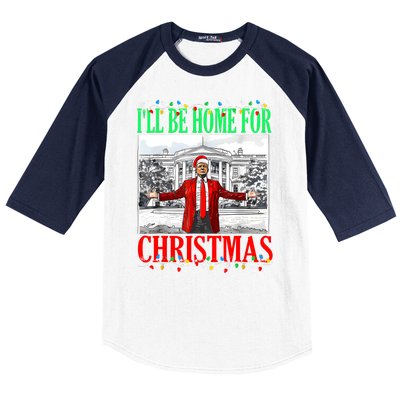 Trump 2024 ILl Be Home For Christmas Funny Trump Xmas Funny Baseball Sleeve Shirt